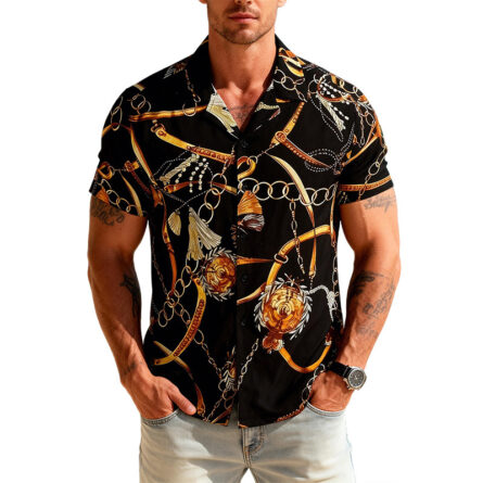 Black-and-gold Chain-printed Lapel Shirt - Image 4
