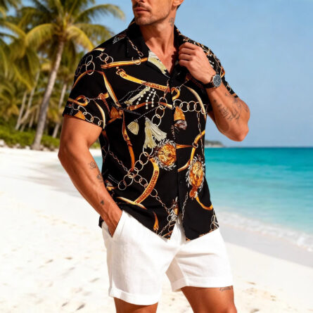 Black-and-gold Chain-printed Lapel Shirt - Image 5